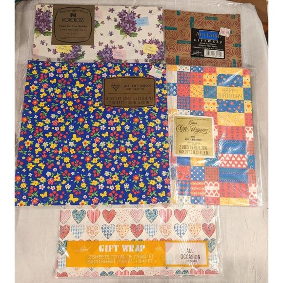 5 Vtg Wrapping Paper Birthday Flowers Gift Flat Fold Ephemera Journal Crafts New - Picture 12 of 12